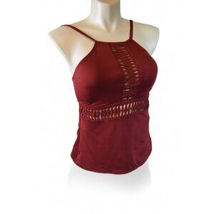 Kenneth Cole New York Women’s Tankini Swim Top XL Burgundy Cutout Halter